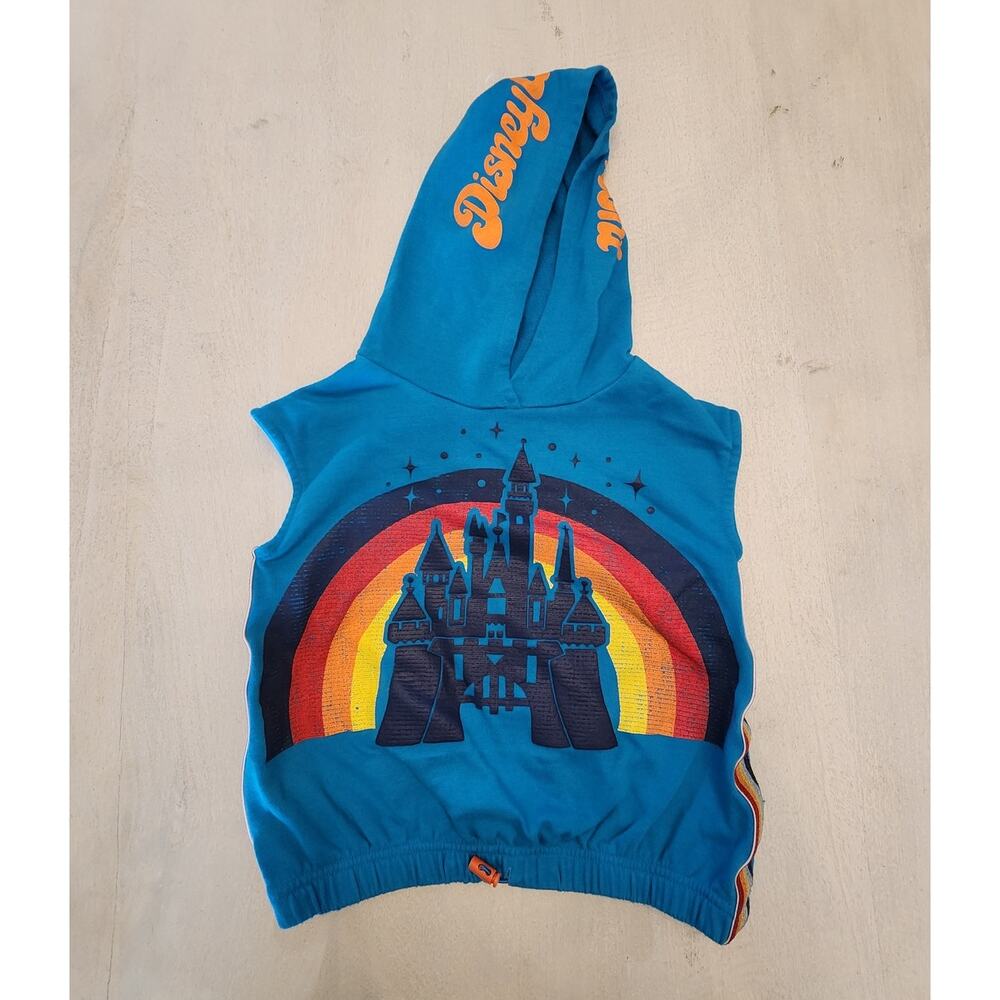 Disney Parks Rainbow Cropped Hooded Top Child SZ Medium Disneyland Vacation